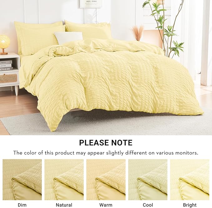 HYMOKEGE Yellow Full Size Comforter Sets Seersucker 7 Pieces, All Season Luxury Bed in a Bag for Bedroom, Bedding Set with Comforter, Sheets, Pillowcases & Shams