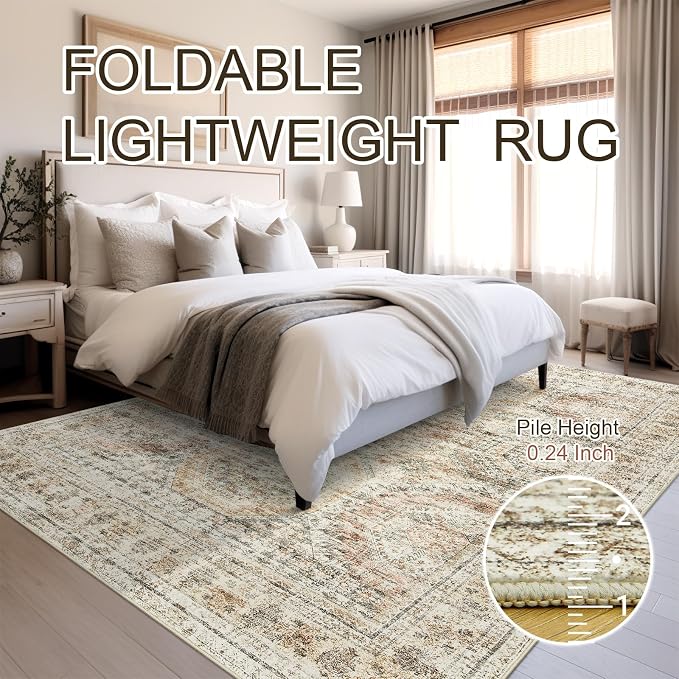 Soalmost 9x12 Area Rugs for Living Room Washable Rug Non-Slip Brown/Pink | - Image 8
