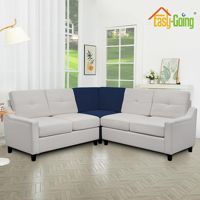 Easy-Going Stretch Soft Sectional Corner Sofa Couch Slipcover Navy | 1-Piece - Image 3