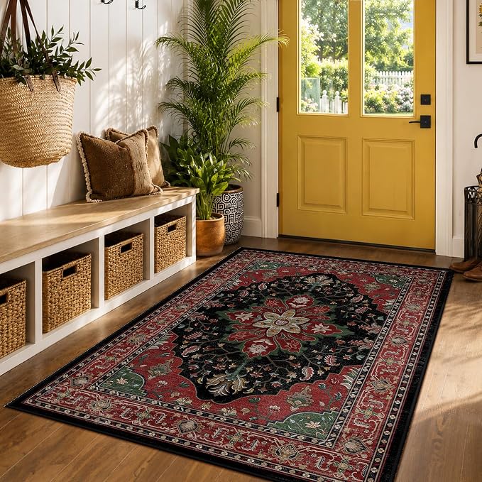 RELEANY Washable Area Rug, Water Repellent, Pet Friendly, Vintage Floral Boho - Image 3