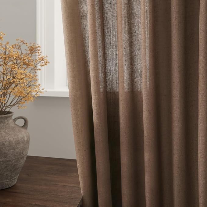 Caramel Brown Linen Curtains for Living Room Extra Long 144 Inches Long Back - Image 8