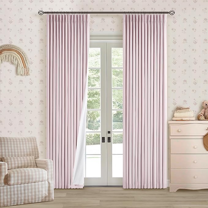 Light Pink Pinch Pleated Blackout Linen 80 Inch Window Curtains 2 Panels | 100% - Image 7