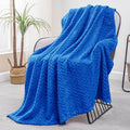 Exclusivo Mezcla Fleece Throw Blanket for Couch, 50x70 Inches Soft Cozy Jacquard Flannel Blankets, Lightweight Fuzzy Plush Warm Throws for Winter, Cobalt Blue