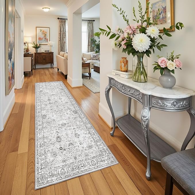 Grey Floral Hallway Runner Rug 2x10 - Image 7