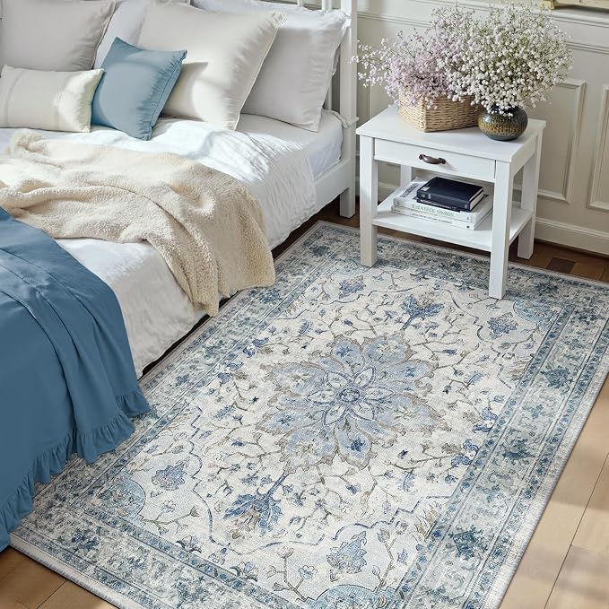 RELEANY Washable Area Rug, Water Repellent, Pet Friendly, Vintage Floral Boho - Image 3