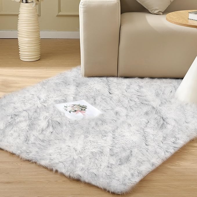 ORINOVA White and Gray Furry Carpet by ORINOVA
