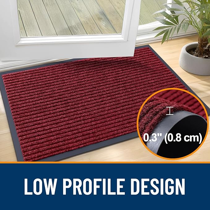 OLANLY 2-Pack Front Door Mats 59x23, Waterproof Heavy-Duty Doormats | Wine Red - Image 4