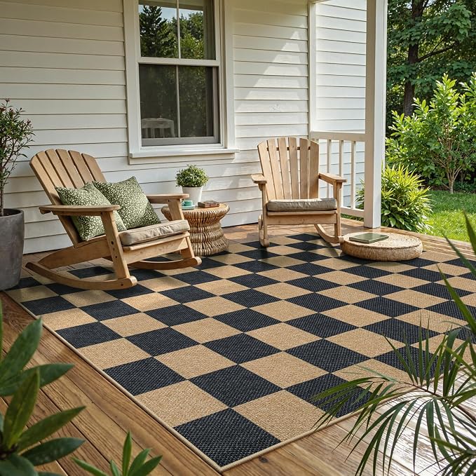 Lahome Checkered Easy Jute Area Rug, 5x7 Outdoor Patio Rug Washable Carpet - Image 8