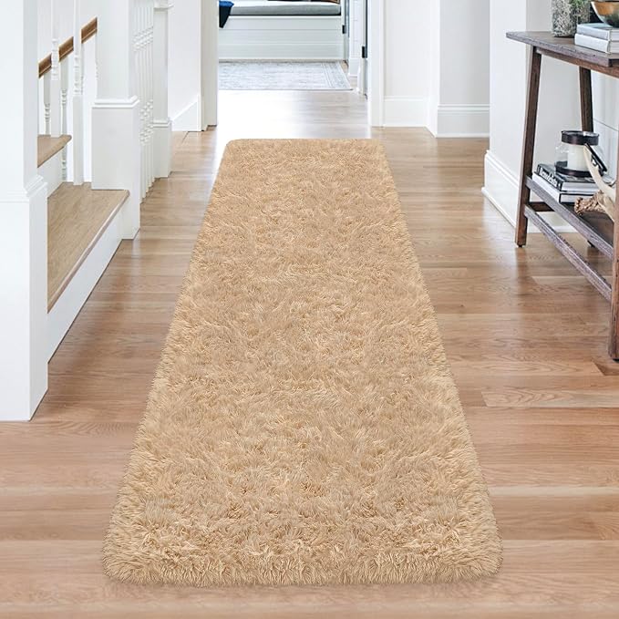 2x6 Bedside Area Rugs for Bedroom Soft Fluffy Shag Beige Rug for Hallway - Image 3