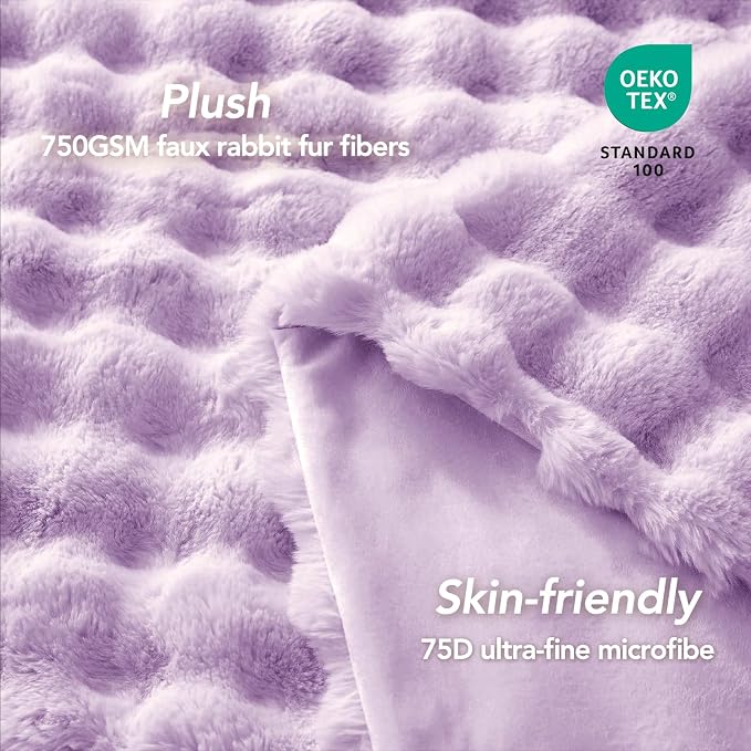 L'AGRATY Faux Rabbit Fur Throw Blanket - Image 4