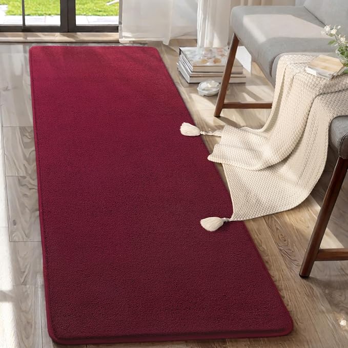 2x6 Runner Rug for Hallway, Long Runner Rugs Non Slip, Wine Red | Soft Washable - Image 2
