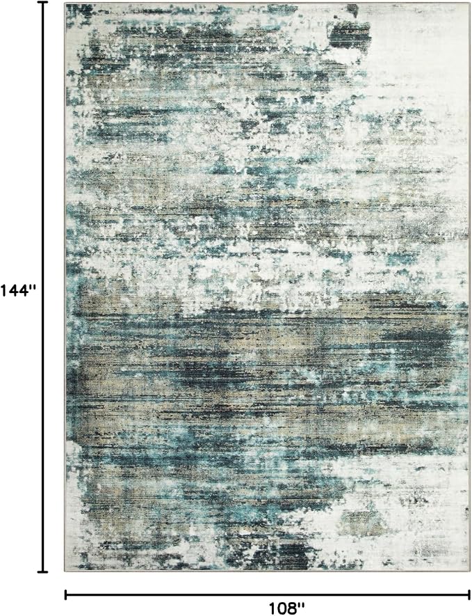 9x12 Area Rugs for Living Room: Washable Abstract Teal Green Badroom Carpet | - Image 2