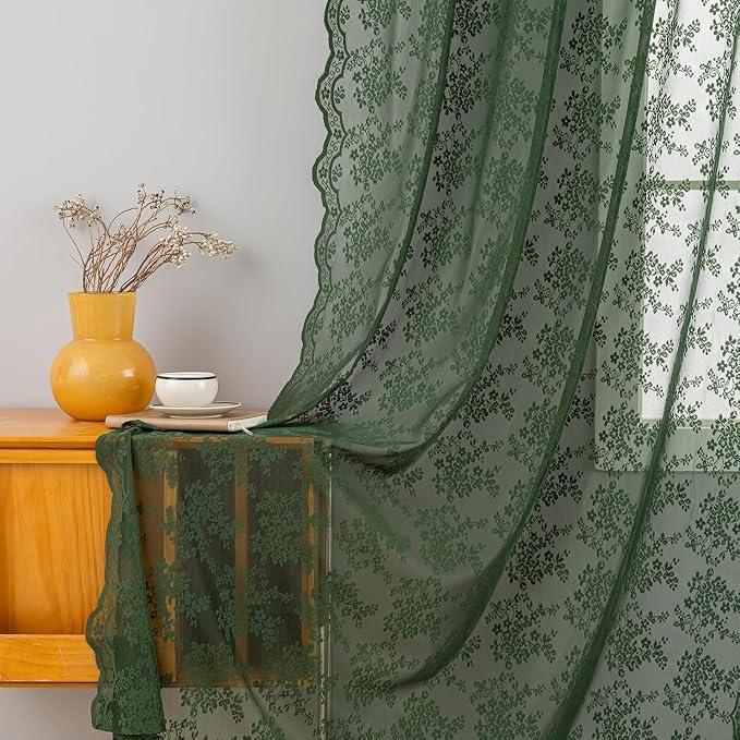 YJ YANJUN Vintage Lace Curtains 45 Inch Length-Victorian Floral Pattern Dark - Image 3