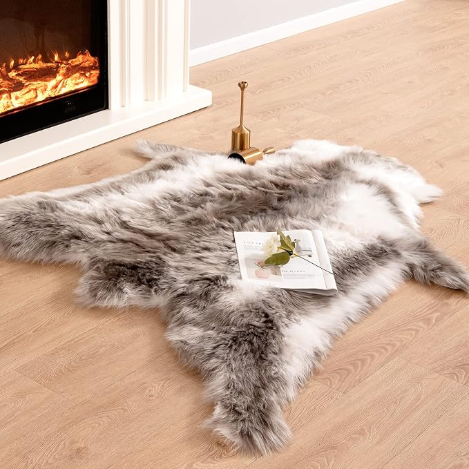 Carvapet 4x5 Faux Reindeer Hide Rug Grey Soft Faux Fur Carpet | Soft Faux Fur by Carvapet