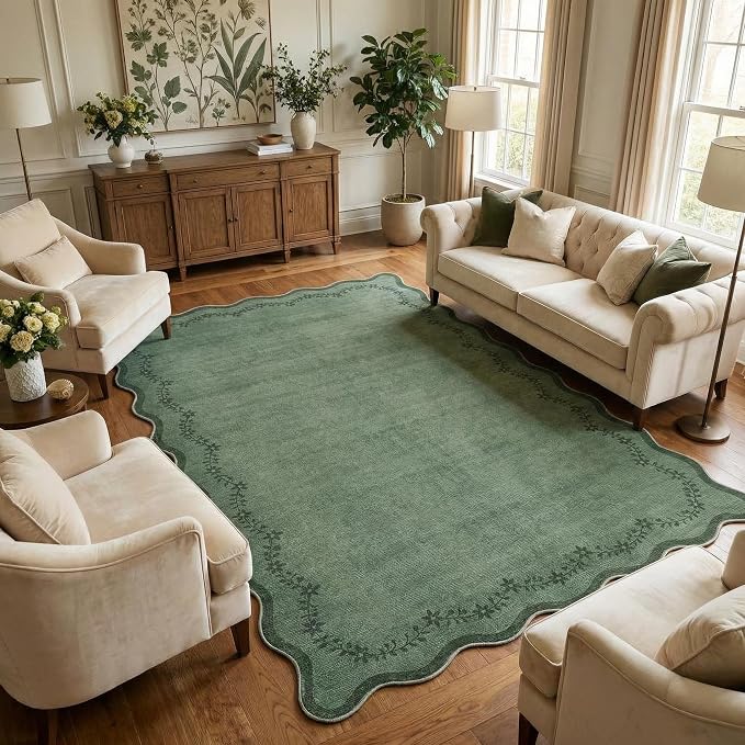 GarveeHome 4x6 Scalloped Washable Area Rug Green Nursery Kids Bedroom Rug | - Image 2