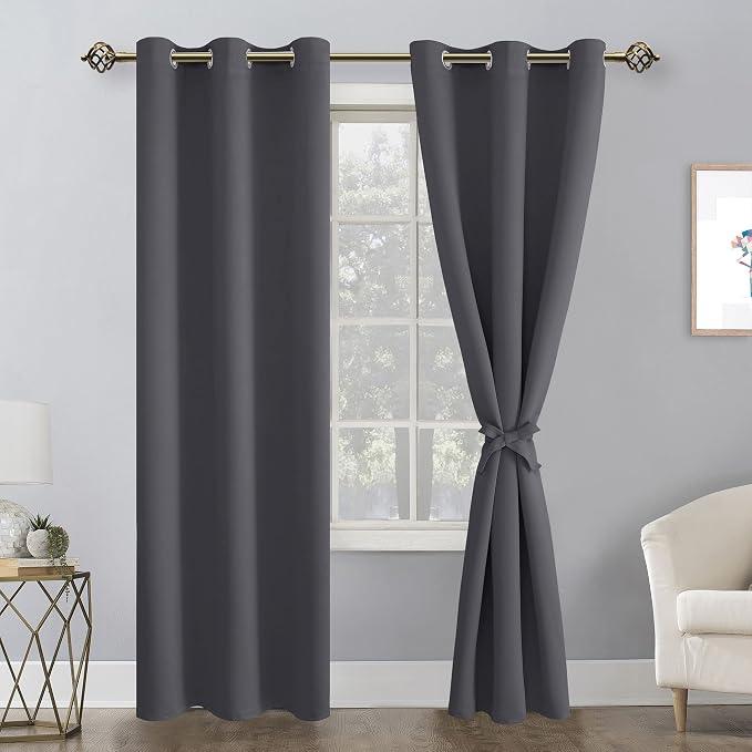 Grommet Blackout Curtains for Bedroom 42 x 84 Inches Long Dark Grey | Thermal - Image 8