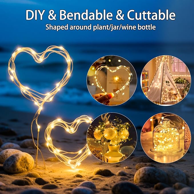 VOOKRY 32 Pcs LED Fairy Lights Battery Operated String Lights - 10 ft 30 LEDs Waterproof Copper Wire Mini Firefly Starry Moon Lights for DIY Crafts Wedding Party Bedroom Table Centerpieces Christmas