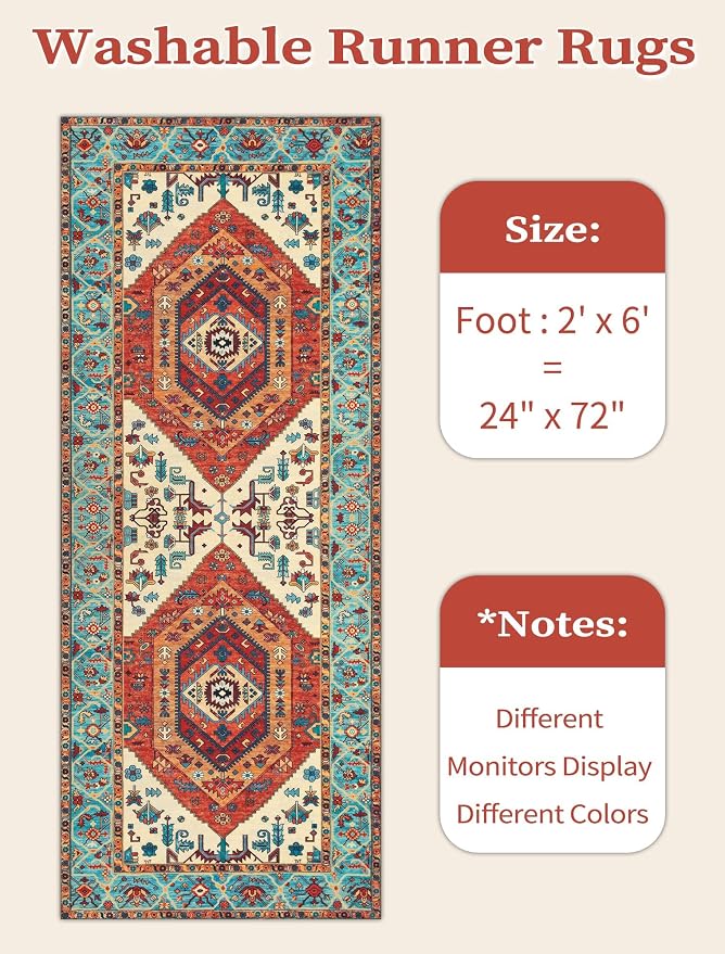 SERISSA 2x6 Washable Non Slip Boho Runner Rug - Image 6