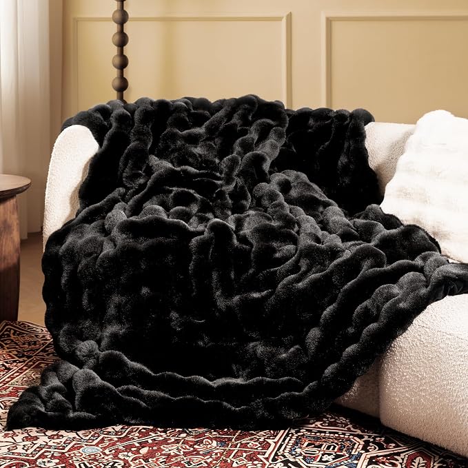 Ultra Soft Cozy Faux Fur Throw Blanket, Fuzzy Plush Thick Bubble Blanket by blunique