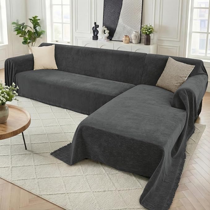 2 Pieces Sectional Couch Covers L Shaped Cover XXL Charcoal Gray | Thick by Unknown