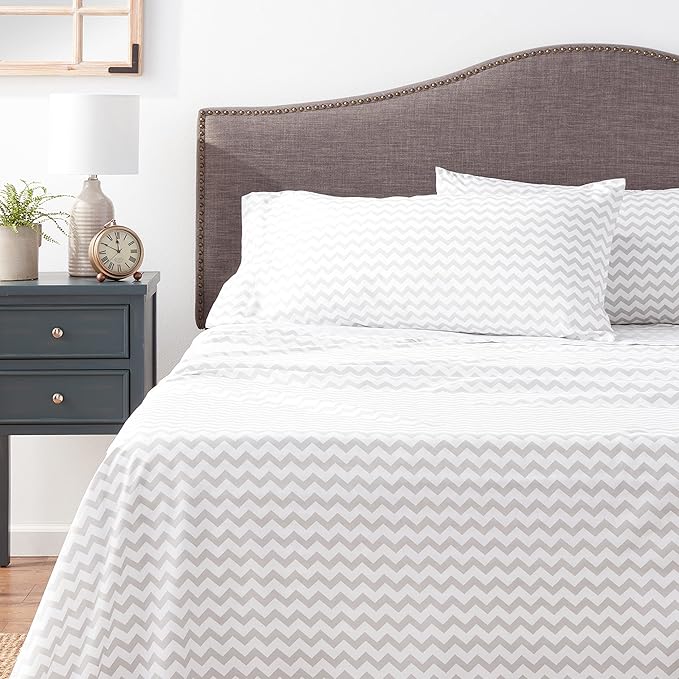 King Size Sheets - Breathable Luxury Bed Sheets with Full Elastic & Secure Corner Straps Built In - 1800 Supreme Collection Extra Soft Deep Pocket Bedding Set, Sheet Set, King, Chevron Gray