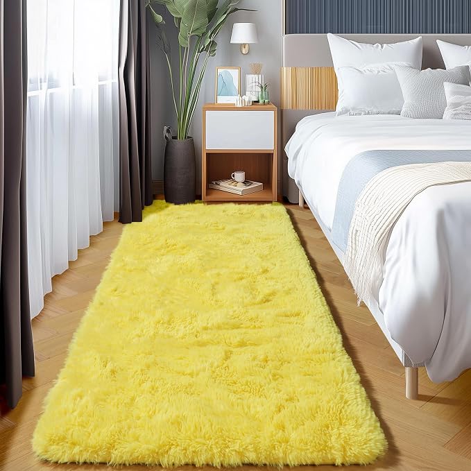 Yellow Runner Rugs for Bedroom Living Room, Fluffy 2x6 Bedside Area Rug | - Image 8