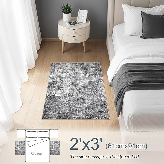 DMOYEST 2x3 Entryway Area Rug Washable Abstract Grey Small Carpet | Neutral - Image 9