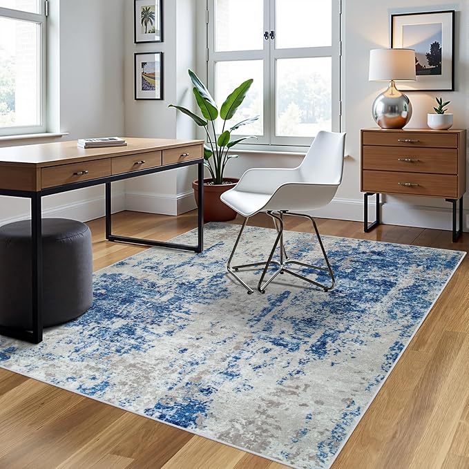 4x6 Area Rugs for Living Room Washable Bedroom Dining Room Blue Grey White | - Image 3