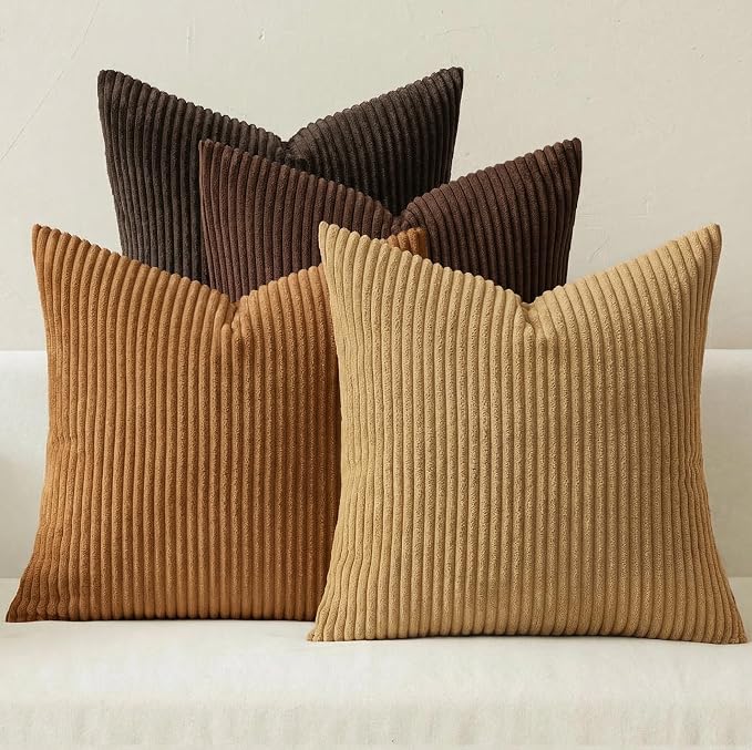 MIULEE Fall Corduroy Decorative Throw Pillow Covers Camel Brown 20x20 | Set of 4 by MIULEE