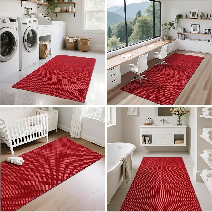 Hallway Runner Rug Extra Long Kitchen Runner Washable Red 2x8 ft | Boho Woven - Image 8
