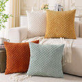 Set of 4 Yellow Rust Aqua Decorative Throw Pillow Covers 24x24 Inch Corduroy by Cozoomy