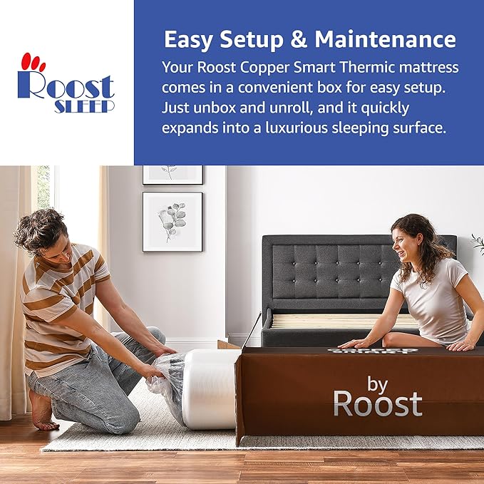 ROOST SLEEP 14-Inch Twin XL Mattress with Medium Firm Support, CertiPUR-US Certified, Copper Smart Thermic Cooling Gel Memory Foam for Hot Sleepers, Made in USA