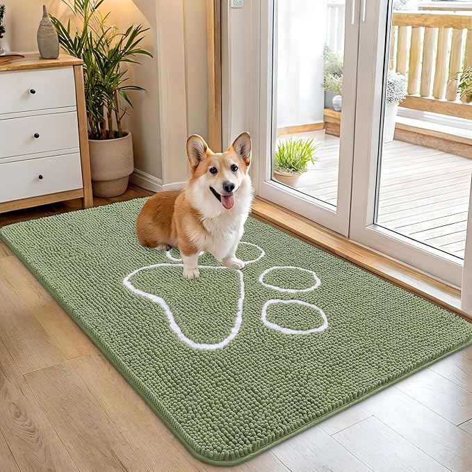 OLANLY Dog Door Mat for Muddy Paws 45x27, Paw Print Design Chenille Mud Mat | by OLANLY