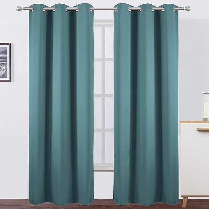 Sea Teal Thermal Blackout Curtains/42 x 95 Inch/Set of 2 Panels Room Darkening by Lemomo