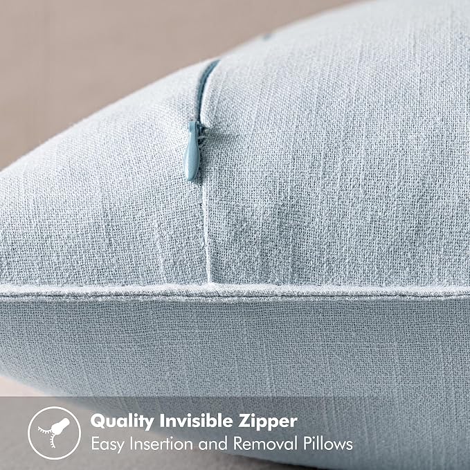 MIULEE Decorative Linen Euro Sham Pillow Covers 28x28 Inch Light Blue | Boho - Image 3