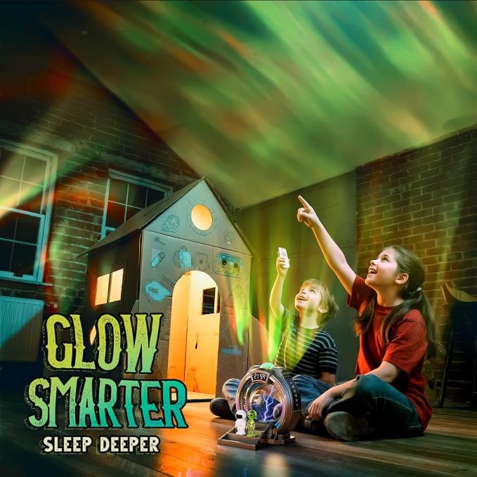 Galaxy Northern Lights Projector Plasma Ball with Charger, Night Light Aurora Projector for Kids with White Noise Alarm Clock, Christmas Gifts for Boys Teens, Kids Room Decor with Music