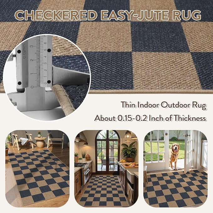 Lahome Checkered Easy Jute 3x5 Outdoor Rug, Washable Rugs - Image 4