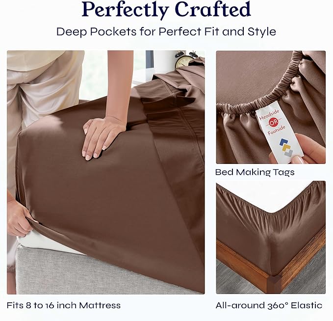 California Design Den Natural 100% Cotton King Size Sheets Set - Soft 400 Thread Count Sateen, Deep Pocket Bed Sheets, Breathable, Cooling and Durable Bedding Set - Espresso Chocolate Brown