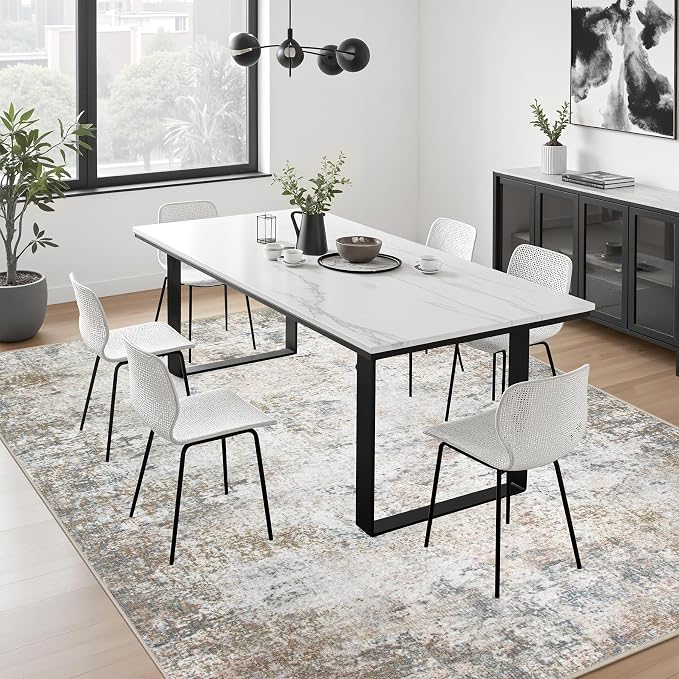 Area Rug Living Room: 4x6 Modern Washable Indoor Soft Carpet Brown | - Image 4
