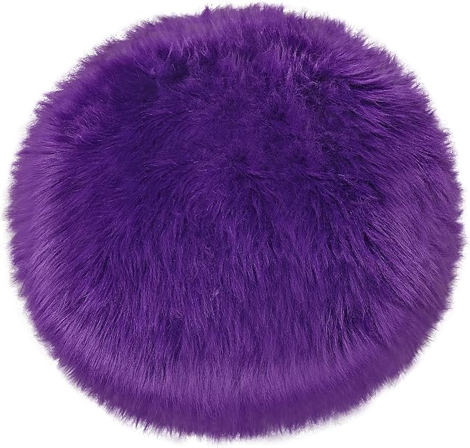 Faux Sheepskin Round Fluffy Rug Small 2ft Furry Purple Fur Circle Rugs - Image 3