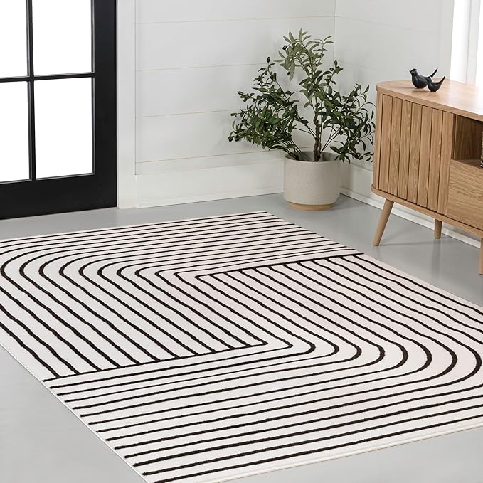 Eyely NCS101G-8 Odense High-Low Minimalist Angle Geometric Black/White 8 ft. x 10 ft. Area Rug, Black/White, 8 ft. x 10 ft., Indoor, Area Rug