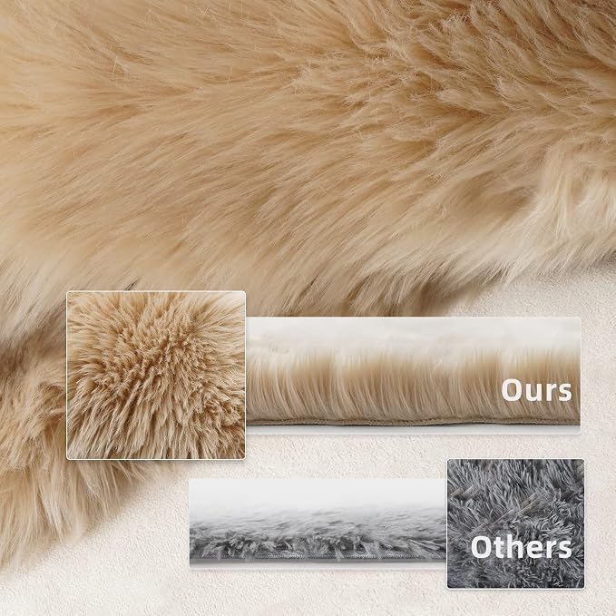 SERISSA 2x6 Fluffy Beige Faux Fur Area Rug - Image 3
