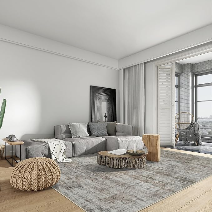 5x7 Area Rugs for Living Room: Washable Abstract Brown Black Badroom Carpet | - Image 4