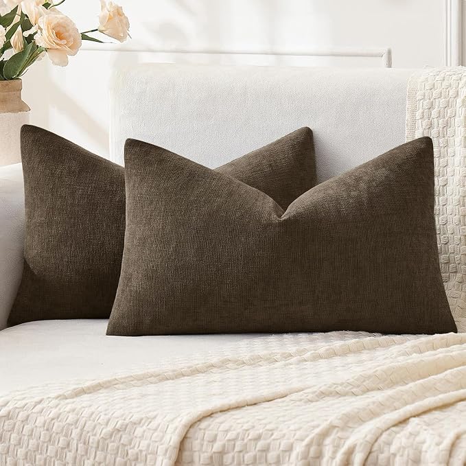 MIULEE Chocolate Brown Chenille Couch Lumbar Throw Pillow Covers, 12x20 | Set by MIULEE