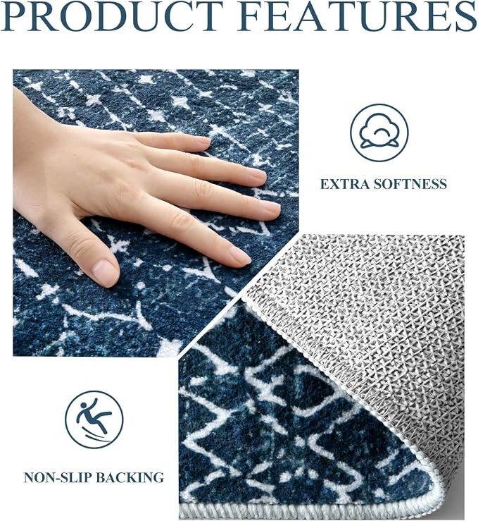 Lahome Moroccan Blue Carpet for Living Room 4x6 Area Rug Non-Slip Ultra-Thin - Image 5