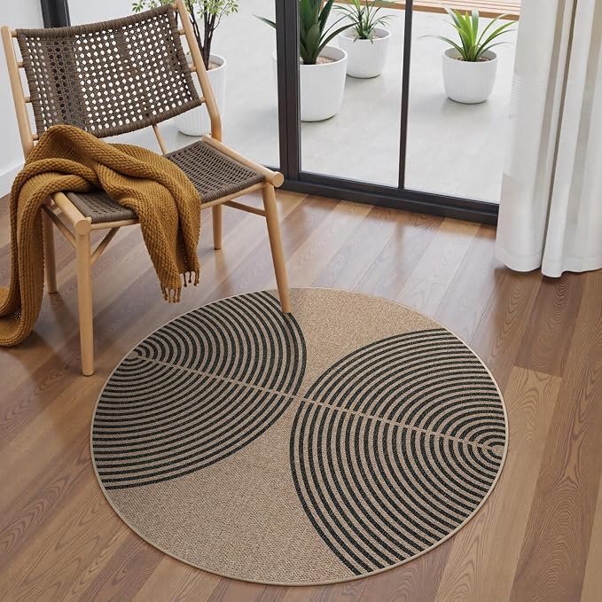 Lahome Modern Rainbow Small Round Rug, 3ft Washable Circle Rug by Lahome