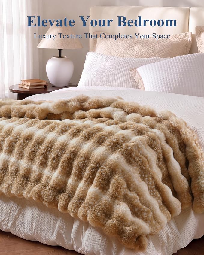 Ultra Soft Cozy Faux Fur Throw Blanket, Fuzzy Plush Thick Bubble Blanket - Image 6