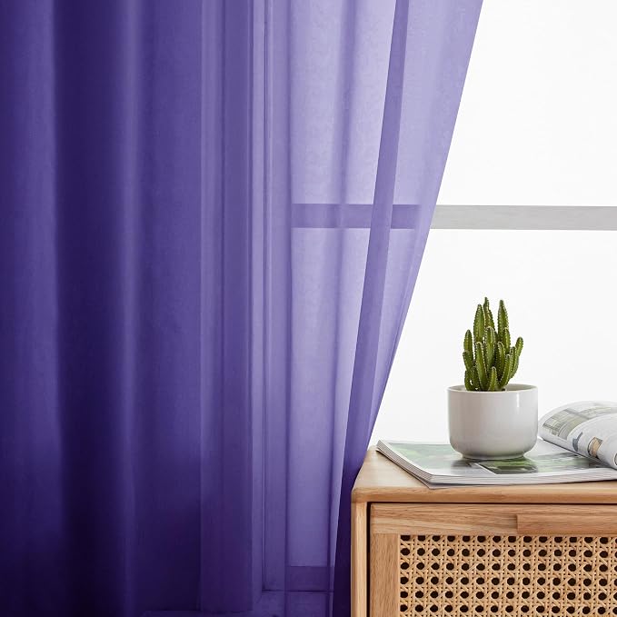 Simplebrand Purple Sheer Curtains 96 Inches Long, Light Filtering Rod Pocket - Image 4