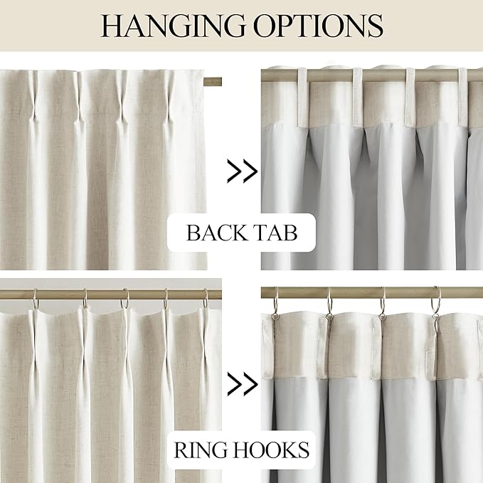 Vision Home Natural Pinch Pleated Full Blackout Curtains Linen Blended Room - Image 9