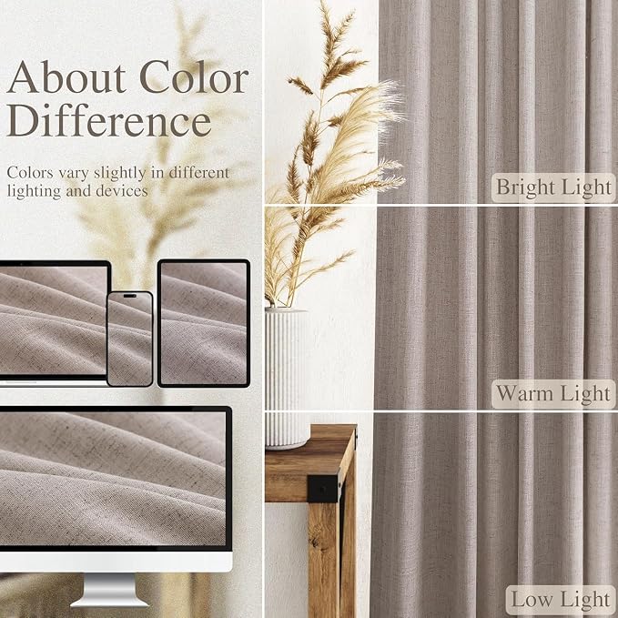 Brownish Grey Linen Curtains for Living Room 100 Inches Long Back Tab Light - Image 3